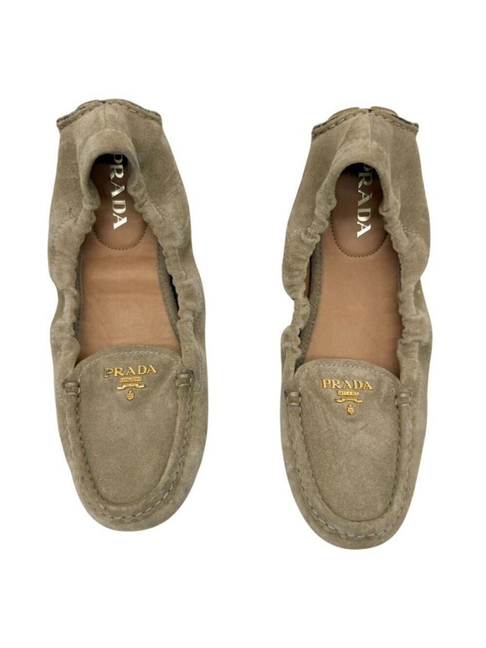 Prada Beige Suede Scrunch Loafers - neutrals - Size 37